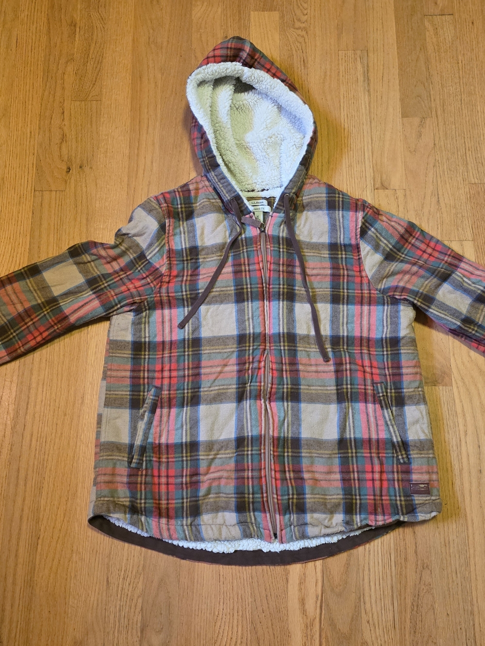 L.L. Bean Womens Plaid Hooded  Jacket - Red, Brown, Green Size M